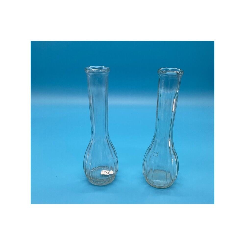 Vintage Clear Glass Bud Vases Set of 2 Fluted 9"x2" Home Decor Flower Vases